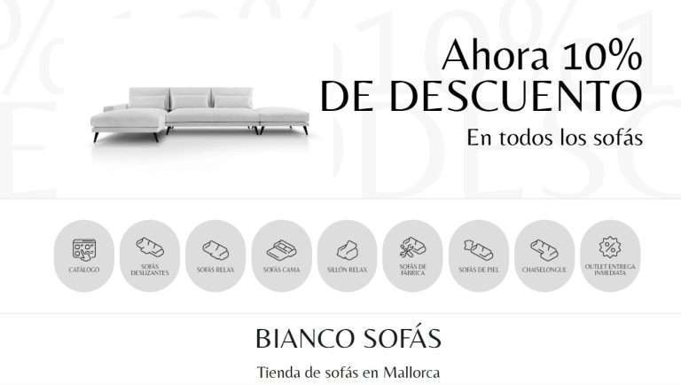Disfruta de un 10 de descuento en todos los sofas de Bianco Sofas